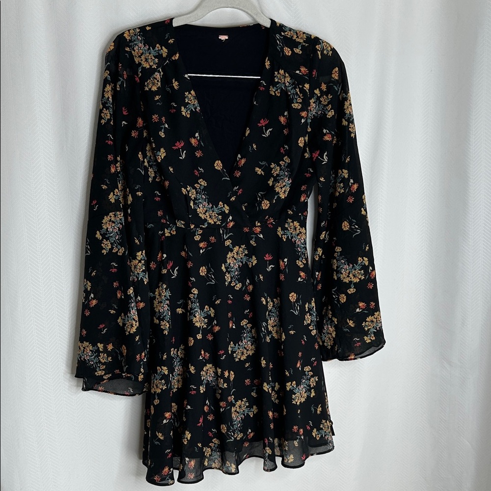 Free People Black Floral Long Sleeve Dress